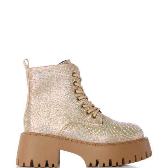 NEW AZALEA WANG Jekyll Gold Tone Rhinestone Boots gold 362tn - Picture 5 of 8